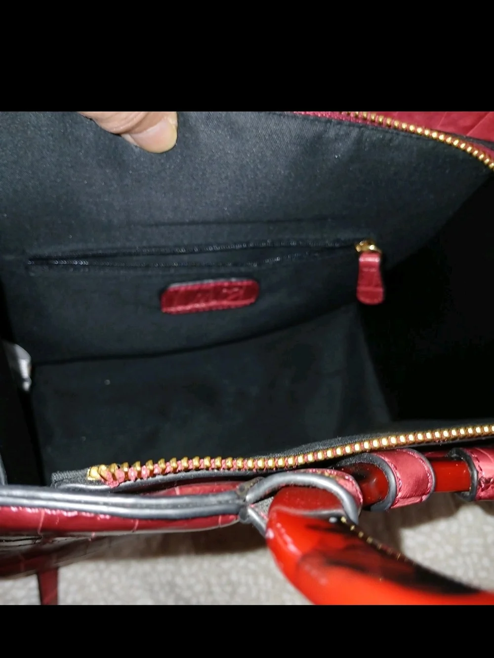 Imoshion Red Croc-Embossed Vegan Leather Tortoise Shell Circle-Handle Satchel